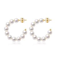 Mässing Stud Örhänge, med Glass Pearl, plated, mode smycken & olika storlek för val & för kvinna, 6mm, Säljs av Par