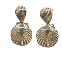 Boucles d'oreilles en alliage de zinc, coquille, Placage de couleur d'or, pour femme, protéger l'environnement, sans nickel, plomb et cadmium, 50-60mm, Vendu par paire