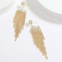 Fashion Fringe Earrings Brass gold color plated micro pave cubic zirconia & for woman golden nickel lead & cadmium free Sold By Pair