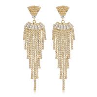 Fashion Fringe Oorbellen, Messing, gold plated, micro pave zirconia & voor vrouw, gouden, nikkel, lood en cadmium vrij, 97x25mm, Verkocht door pair