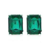 Boucles d'oreilles cristal, alliage de zinc, avec cristal, rectangle, pour femme, vert, protéger l'environnement, sans nickel, plomb et cadmium, 18x13mm, Vendu par paire