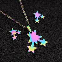 Fashion Stainless Steel Jewelry Sets Stud Earring & necklace 304 Stainless Steel Star Vacuum Plating 2 pieces & fashion jewelry & for woman multi-colored 20mm 10mm Length Approx 17.72 Inch Sold By Set