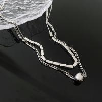 Collier de mode Multi couche, Acier titane, avec 5cm chaînes de rallonge, Rond, Double couche & bijoux de mode & pour femme, argent, Longueur 38.7 cm, 43.8 cm, Vendu par PC