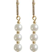 Brass Drop Earring with Plastic Pearl gold color plated fashion jewelry & for woman white nickel lead & cadmium free Sold By Pair