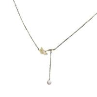 Kubieke Zirkoon Micro Pave Brass Ketting, Messing, met Plastic Pearl, met 5cm extender keten, Ginkgo Leaf, gold plated, mode sieraden & micro pave zirconia & voor vrouw, gouden, nikkel, lood en cadmium vrij, 26.50x12.90mm, Lengte 40.8 cm, Verkocht door PC