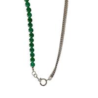 Collier d'acier titane, avec Des billes de verre, Rond, bijoux de mode & unisexe, vert, Longueur 43 cm, Vendu par PC