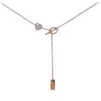 Collier d'acier titane, avec coquille blanche, avec 5cm chaînes de rallonge, coeur, bijoux de mode & pour femme, couleur or rose, 10.30x8.50mm, Longueur 41 cm, Vendu par PC