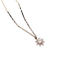 Titanium Steel Necklace with 5cm extender chain Snowflake Vacuum Ion Plating fashion jewelry & for woman & with rhinestone rose gold color Length 38.4 cm Sold By PC