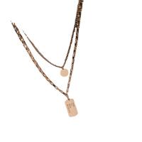 Collana Multi strato, Titantium acciaio, with 5cm extender chain, Doppio strato & gioielli di moda & per la donna, color oro rosato, 9.8x9.8mm,10x18.4mm, Lunghezza 39 cm, 42 cm, Venduto da PC