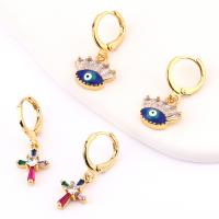 Male Orecchini Eye, ottone, placcato oro vero, stili diversi per la scelta & Micro spianare cubic zirconia & per la donna & smalto, nessuno, Venduto da coppia