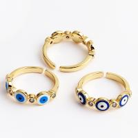 Bijoux Finger Evil Eye Anneau, laiton, Plaqué d'or, Réglable & pavé de micro zircon & pour femme & émail, plus de couleurs à choisir, Vendu par PC