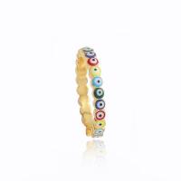 Bijoux Finger Evil Eye Anneau, laiton, Placage, Réglable & pavé de micro zircon & pour femme & émail, plus de couleurs à choisir, 22mm, Diamètre intérieur:Environ 18mm, Vendu par PC