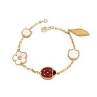 Bracelet bijoux coquillage, laiton, avec agate rouge & coquille blanche, coccinelle, Plaqué or 18K, bijoux de mode & pour femme, Longueur Environ 7.5 pouce, Vendu par PC