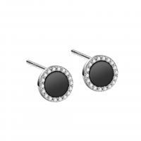 Agaat oorbellen, 925 Sterling Zilver, met Zwarte Agaat, platinum plated, voor vrouw & met strass, 7.50mm, Verkocht door pair