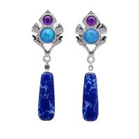 Boucles d'oreilles en pierres précieuses, laiton, avec Lapis lazuli & Opale & améthyste, Placage, bijoux de mode & pour femme, 53x15mm, Vendu par paire