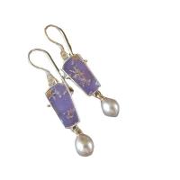 Boucles d'oreilles agate, laiton, avec Agate & perle de plastique, Placage, bijoux de mode & pour femme, 52x12mm, Vendu par paire