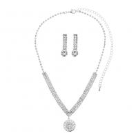 Strass sieraden Sets, oorbel & halsketting, Bergkristal, met messing klauw keten & Cubic Zirconia, Ronde, silver plated, 2 stuks & voor vrouw, 30mm,28mm, Lengte Ca 55 cm, Verkocht door Stel