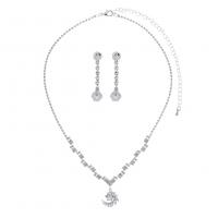 Strass-Schmuck-Sets, Ohrring & Halskette, Strass, mit Messing Klaue Kette & kubischer Zirkonia, silberfarben plattiert, 2 Stück & verschiedene Stile für Wahl & für Frau, keine, 30mm,32mm, Länge ca. 60 cm, verkauft von setzen