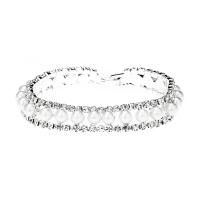 Bracelete de strass, with Concha de resina & cobre, cromado de cor prateada, para mulher, branco, 12mm, comprimento Aprox 19 cm, vendido por PC