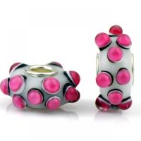 Lampwork Kralen European, met Ijzer, Lantaarn, silver plated, DIY, roze, 8.50x15.50mm, Ca 100pC's/Bag, Verkocht door Bag