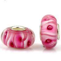 Χάντρες Lampwork European στυλ, Γυάλινα, με Σίδερο, Φανός, χρώμα επάργυρα, DIY, ροζ, 9x14mm, Περίπου 100PCs/τσάντα, Sold Με τσάντα