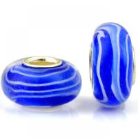 Lampwork Kralen European, met Ijzer, Lantaarn, silver plated, DIY, blauw, 8.50x14mm, Ca 100pC's/Bag, Verkocht door Bag