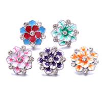 Zinc Alloy Button Flower silver color plated DIY & enamel & with rhinestone nickel lead & cadmium free 18mm Sold By PC