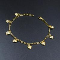 Anklet ze stali nierdzewnej, Stal nierdzewna 304, Pozłacane 18K, różne style do wyboru & dla kobiety & z kamieniem, złoty, sprzedawane na około 8.66 cal Strand