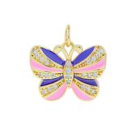 Cubic Zirconia Micro Pave Brass Pendant Butterfly gold color plated DIY & micro pave cubic zirconia & enamel nickel lead & cadmium free Sold By PC