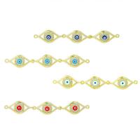 Connecteur Evil Eye, laiton, Mauvais œil, Placage de couleur d'or, DIY & pavé de micro zircon & émail & boucle de 1/1, plus de couleurs à choisir, protéger l'environnement, sans nickel, plomb et cadmium, 63x10mm, Vendu par PC