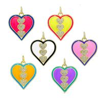 Cubic Zirconia Micro Pave Brass Pendant Heart gold color plated DIY & micro pave cubic zirconia & enamel nickel lead & cadmium free Sold By PC