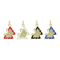 Cubic Zirconia Micro Pave Brass Pendant Butterfly gold color plated DIY & micro pave cubic zirconia & enamel nickel lead & cadmium free Sold By PC