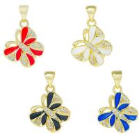 Cubic Zirconia Micro Pave Brass Pendant Butterfly gold color plated DIY & micro pave cubic zirconia & enamel nickel lead & cadmium free Sold By PC