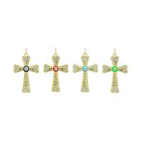 Evil Eye Pendants Brass Cross gold color plated DIY & evil eye pattern & micro pave cubic zirconia & enamel nickel lead & cadmium free Sold By PC