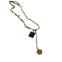 Titanium Steel Necklace with 5cm extender chain Square Vacuum Ion Plating fashion jewelry & for woman & with rhinestone golden Length 42.3 cm Sold By PC