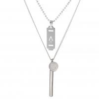 Collier de mode Multi couche, Acier titane, avec 5cm chaînes de rallonge, Double couche & bijoux de mode & unisexe, argent, Longueur 52.5 cm, 70.5 cm, Vendu par PC