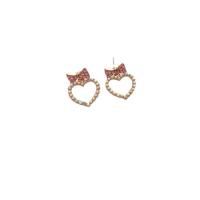 Pendientes de Perno de Aleación de Zinc, Corazón, chapado en color dorado, Joyería & para mujer & con diamantes de imitación & hueco, libre de níquel, plomo & cadmio, 17.90x23mm, Vendido por Par