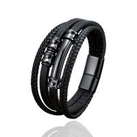 Bráisléid Corda PU, corda leathair, le 304 Cruach dhosmálta, plátáilte, multilayer & bracelet braided & unisex, dathanna níos mó le haghaidh rogha, Fad 21 cm, Díolta De réir PC