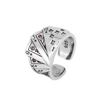 Cubique anneau en laiton Circonia Micro Pave, Poker, Plaqué de couleur d'argent, Vintage & unisexe & réglable & pavé de micro zircon, protéger l'environnement, sans nickel, plomb et cadmium, 14x17mm, Vendu par PC