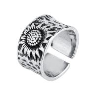 Anillo de dedo de latón, metal, Girasol, chapado en color de plata antigua, Vintage & ajustable & para mujer, libre de níquel, plomo & cadmio, 12mm, tamaño:5.5, Vendido por UD