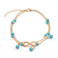 Bracelet de cheville en alliage de zinc, avec turquoise, avec 1.96 inch chaînes de rallonge, Placage, pour femme, plus de couleurs à choisir, 10PC/lot, Vendu par lot