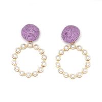 Pendientes de Aleación de Zinc, con Perlas plásticas, chapado en oro KC, Joyería & para mujer, más colores para la opción, libre de níquel, plomo & cadmio, 65x44mm, Vendido por Par