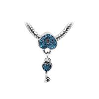 European Zinc Alloy Pendler, Nøgle, sølvfarvet forgyldt, Unisex & med rhinestone, flere farver til valg, nikkel, bly & cadmium fri, 12x28mm, Ca. 100pc'er/Bag, Solgt af Bag