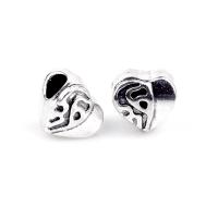 Zinc Alloy European Beads Heart silver color plated DIY nickel lead & cadmium free Approx Sold By Bag