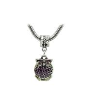 European stile Zinc Alloy pendenti, lega in zinco, Gufo, placcato color argento, unisex & smalto & con strass, nessuno, assenza di nichel,piombo&cadmio, 12x28mm, Appross. 100PC/borsa, Venduto da borsa