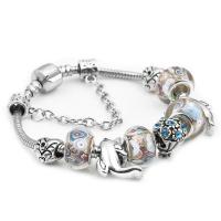 European armband, Zinc Alloy, met Hars & Ijzer, silver plated, verschillende lengte voor keuze & voor vrouw & met strass, gemengde kleuren, nikkel, lood en cadmium vrij, Verkocht door PC