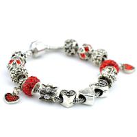 European armband, Zinc Alloy, silver plated, verschillende lengte voor keuze & voor vrouw & met strass, rood, nikkel, lood en cadmium vrij, Verkocht door PC