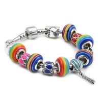 Pulseira de European, liga de zinco, with resina & cobre & ferro, cromado de cor prateada, comprimento diferente para a escolha & para mulher & esmalte, cores misturadas, níquel, chumbo e cádmio livre, vendido por PC