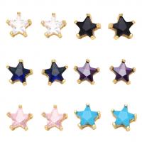 Circón cúbico ( CZ ) Pendiente tipo dormilona, metal, Estrella, chapado en color dorado, micro arcilla de zirconia cúbica & para mujer, más colores para la opción, libre de níquel, plomo & cadmio, 9mm, Vendido por Par