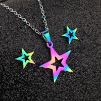 Fashion Stainless Steel Jewelry Sets Stud Earring & necklace 304 Stainless Steel Star Vacuum Plating 2 pieces & fashion jewelry & for woman multi-colored 18mm 10mm Length Approx 17.72 Inch Sold By Set